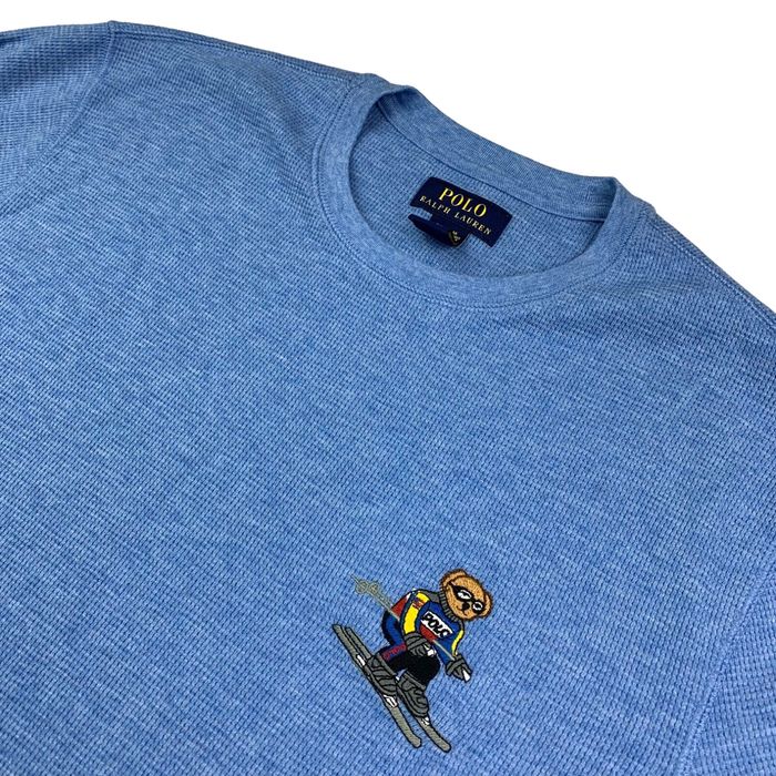 Ralph Lauren POLO RALPH LAUREN Thermal Waffle Short Sleeve One Point Logo T-Shirt Men's L cotton blue type Vintage Second Hand
