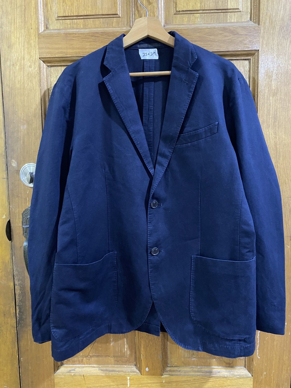 Uniqlo Uniqlo Navy Cotton Blazer Jacket Slim Fit Size US L / EU 52-54 / 3 - 1 Thumbnail