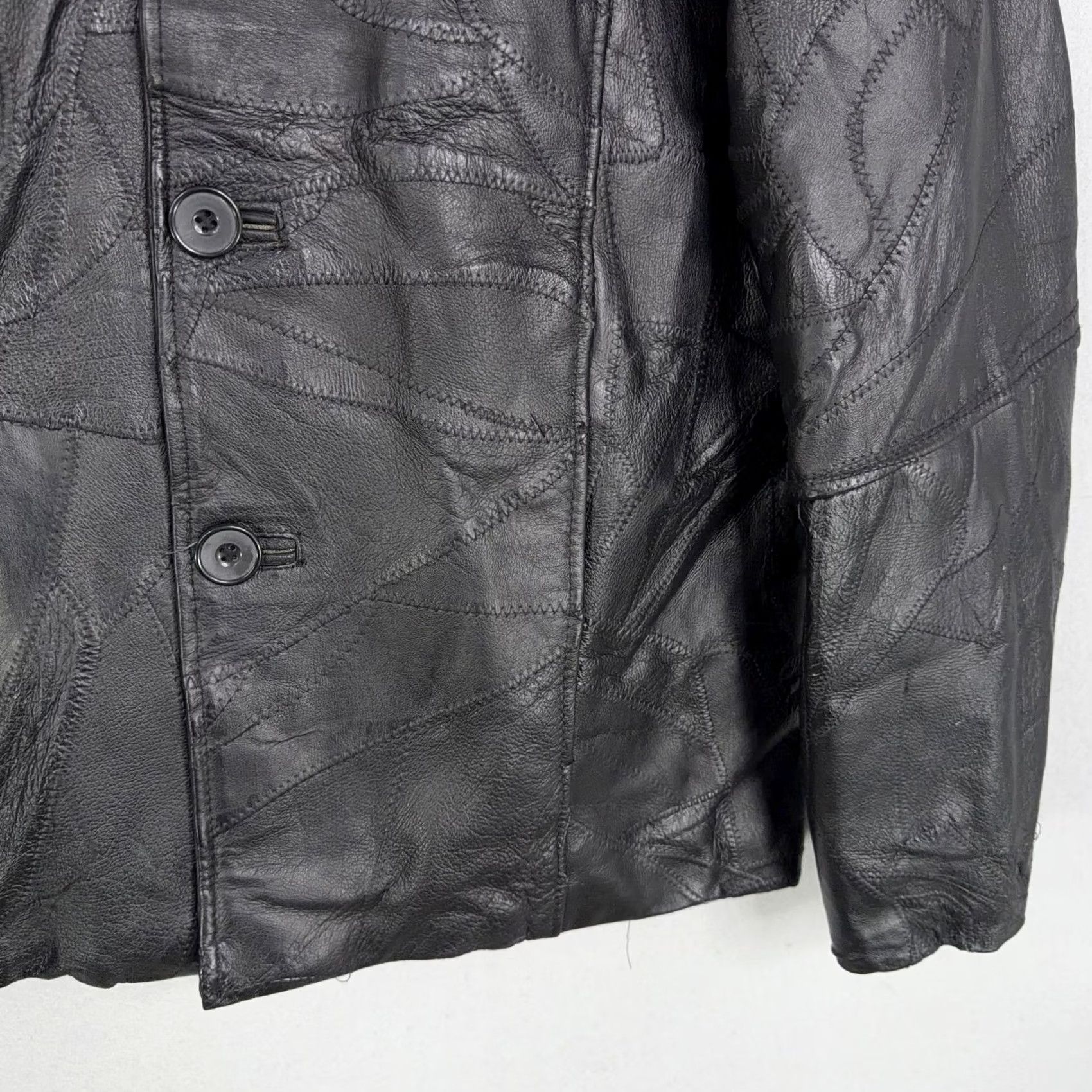 Vintage Leather & Soul Jacket Women's Large Black Genuine Leather Button Front Patchwork Short Coat - Casual, Classic, Lined, Pockets, Fall/Winter Size L / US 10 / IT 46 - 3 Thumbnail