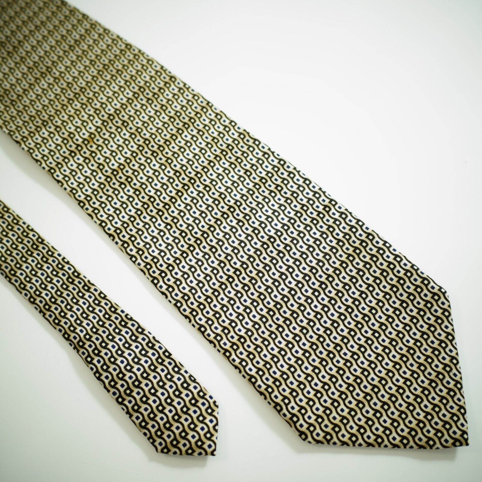 Bergamo New York Bergamo New York Black Tan Geometric Print Wide Silk Tie Size ONE SIZE - 1 Thumbnail