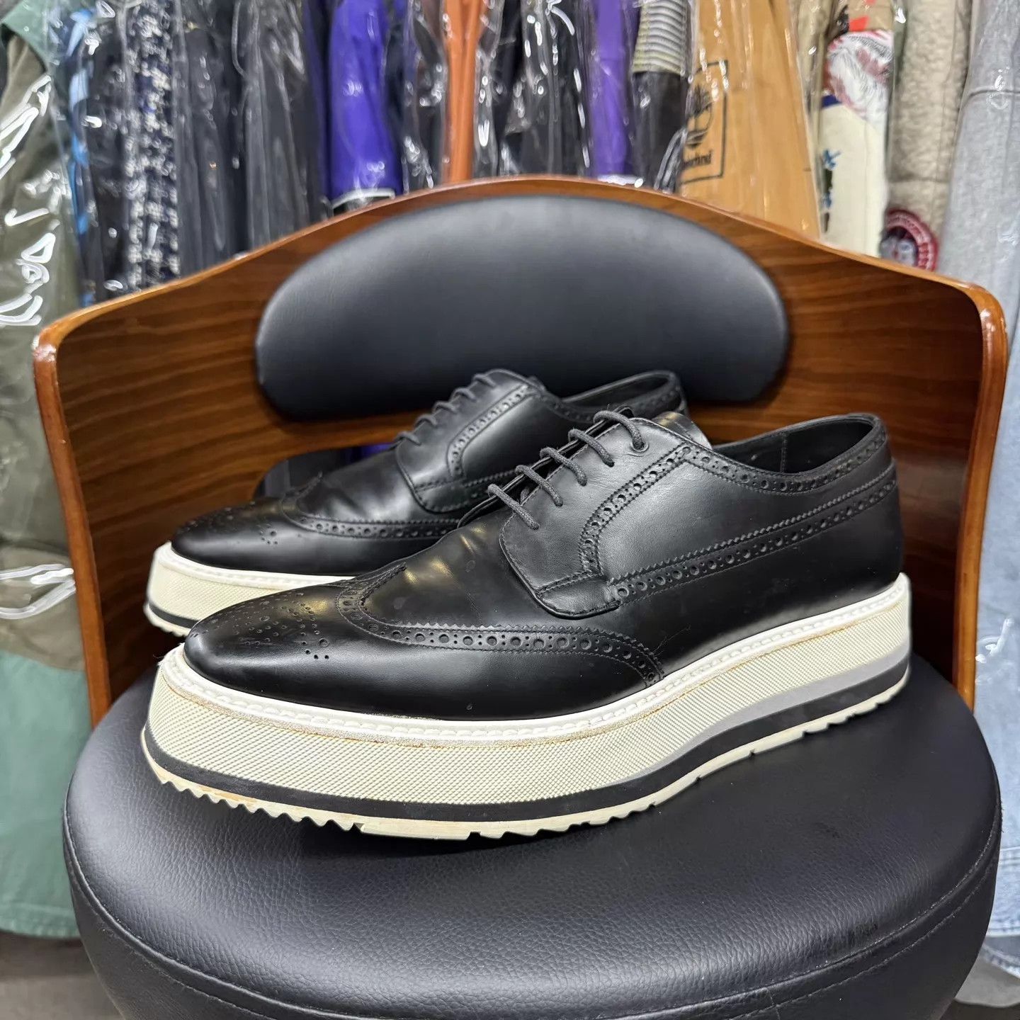 Prada Prada Black Embossed Platform Shoes UK9/43 Size US 10 / EU 43 - 1 Thumbnail
