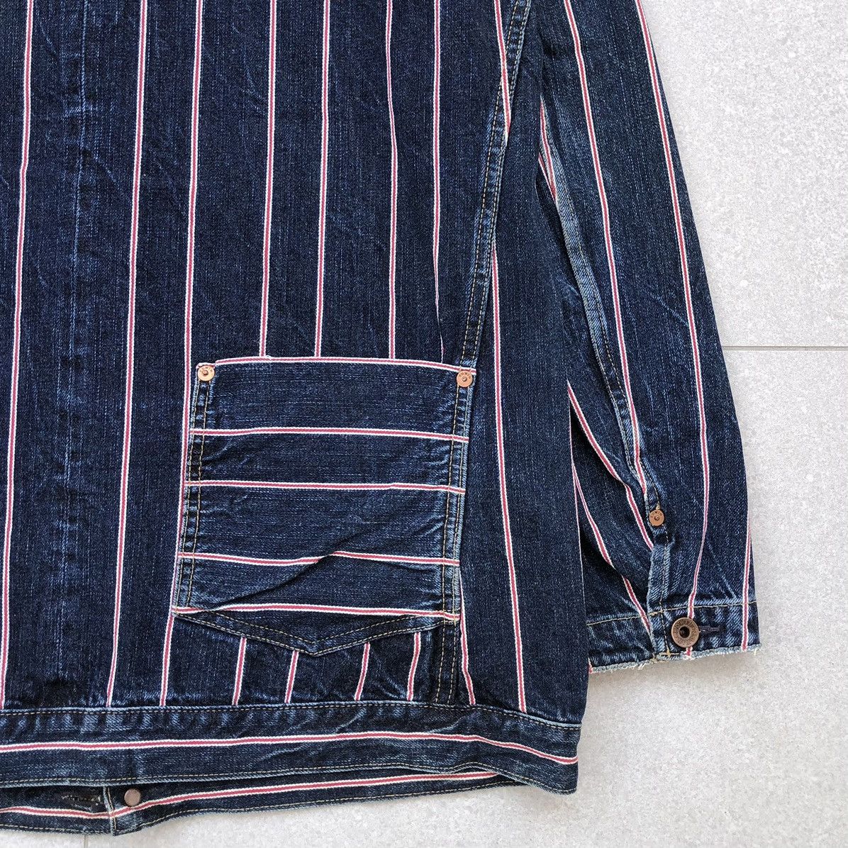 Edwin VTG EDWIN 13oz Grand Blue Selvage Denim Jacket Striped Jeans Size US L / EU 52-54 / 3 - 6 Thumbnail