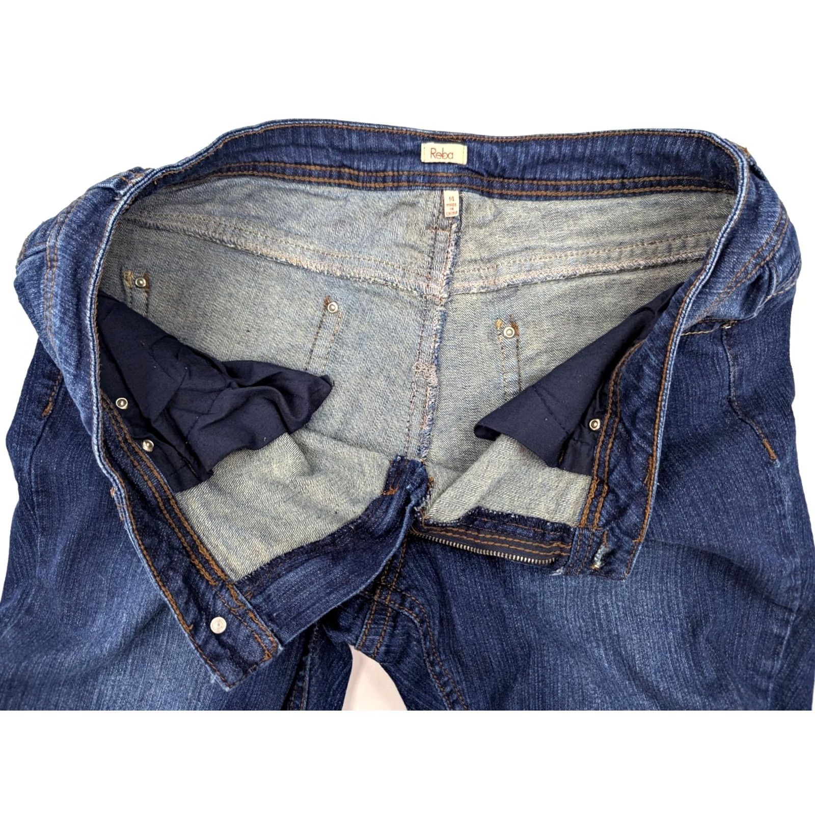 Denime Reba Jeans Bootcut Women 14 Inlay Leopard Embellished Blue Denim 34x32 Stretch Medium Wash 5-Pocket Country Style Size 36" / US 14 / IT 50 - 7 Thumbnail