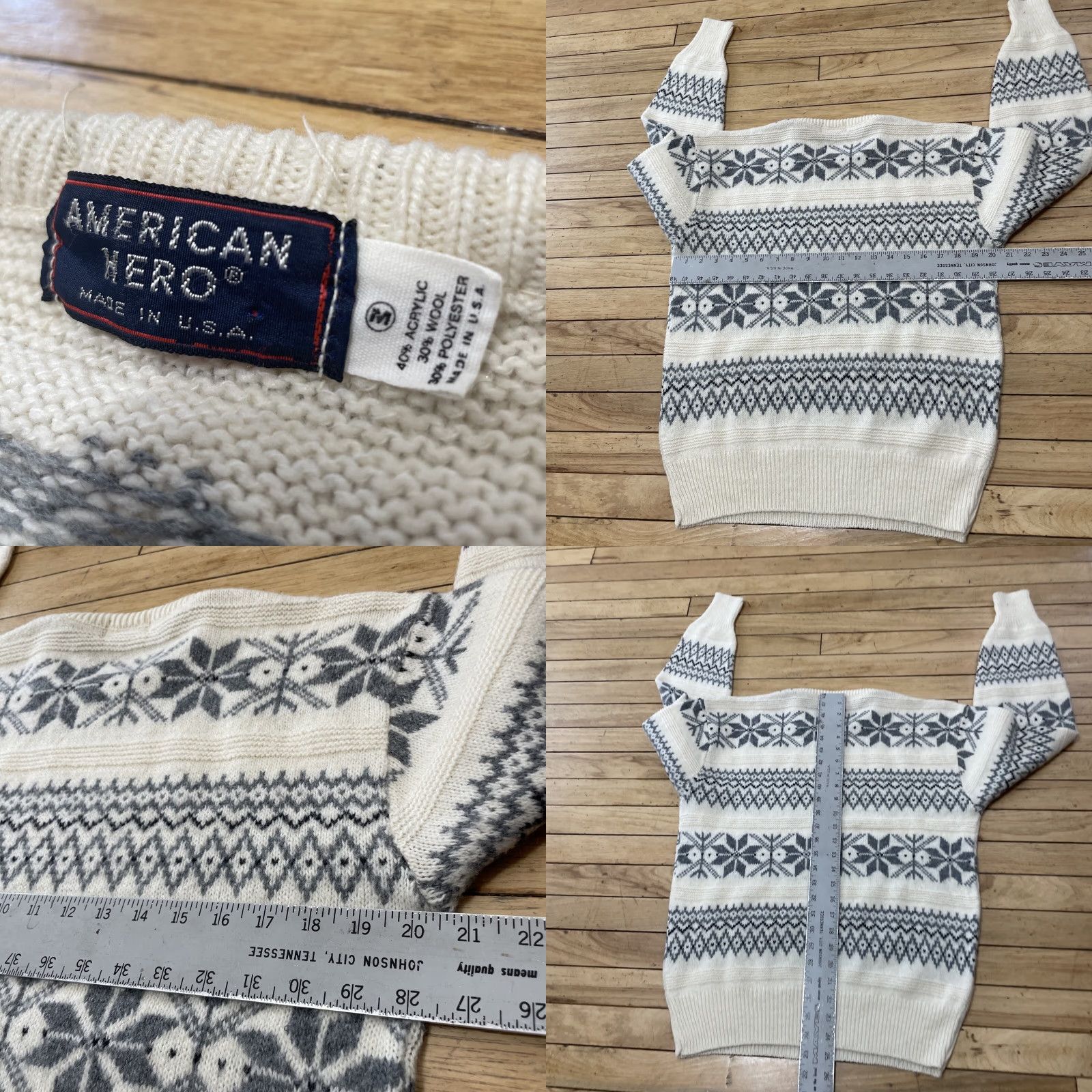 Vintage VINTAGE American Hero Wool Sweater Men M Cream Fair Isle Diamond 90s Preppy Holliday FairIsle Knitted Pullover Crew Neck Mens Sweater Size US M / EU 48-50 / 2 - 8 Thumbnail