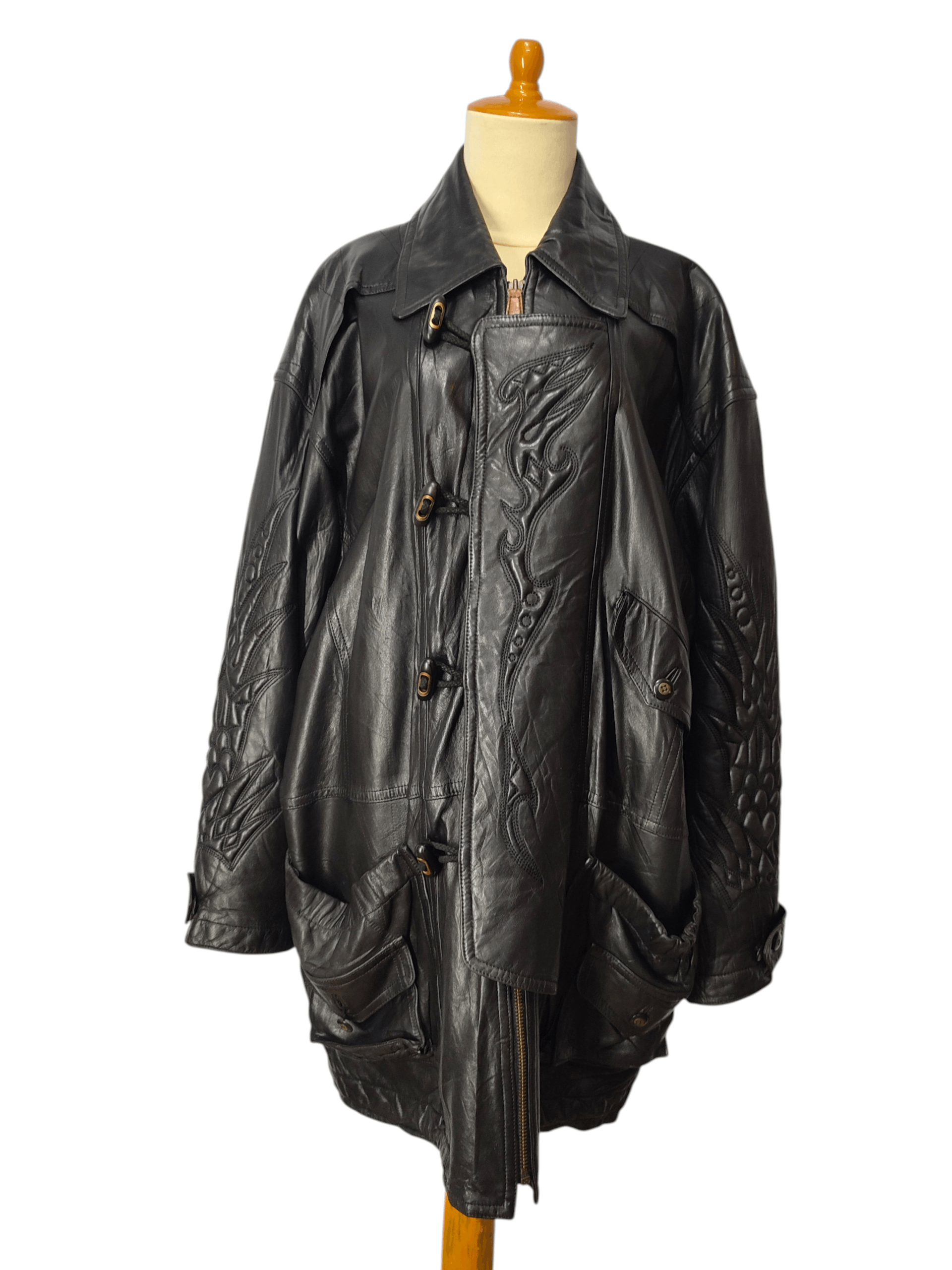 Kansai Yamamoto ARCHIVE📕80s Kansai O2 Tribal Embossed Leather Jacket Size US L / EU 52-54 / 3 - 14 Thumbnail