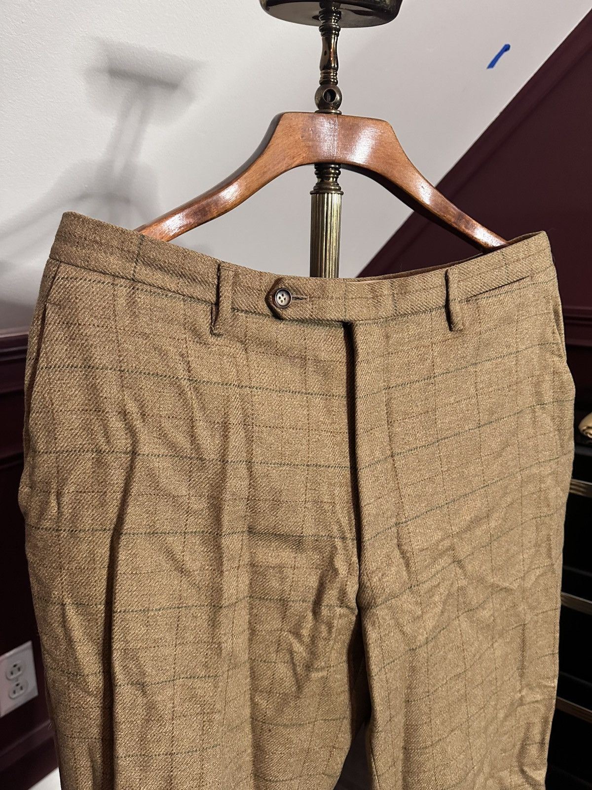 Bullock & Jones Vintage tan check heavy wool Italian cuffed pants Size US 35 - 2 Thumbnail