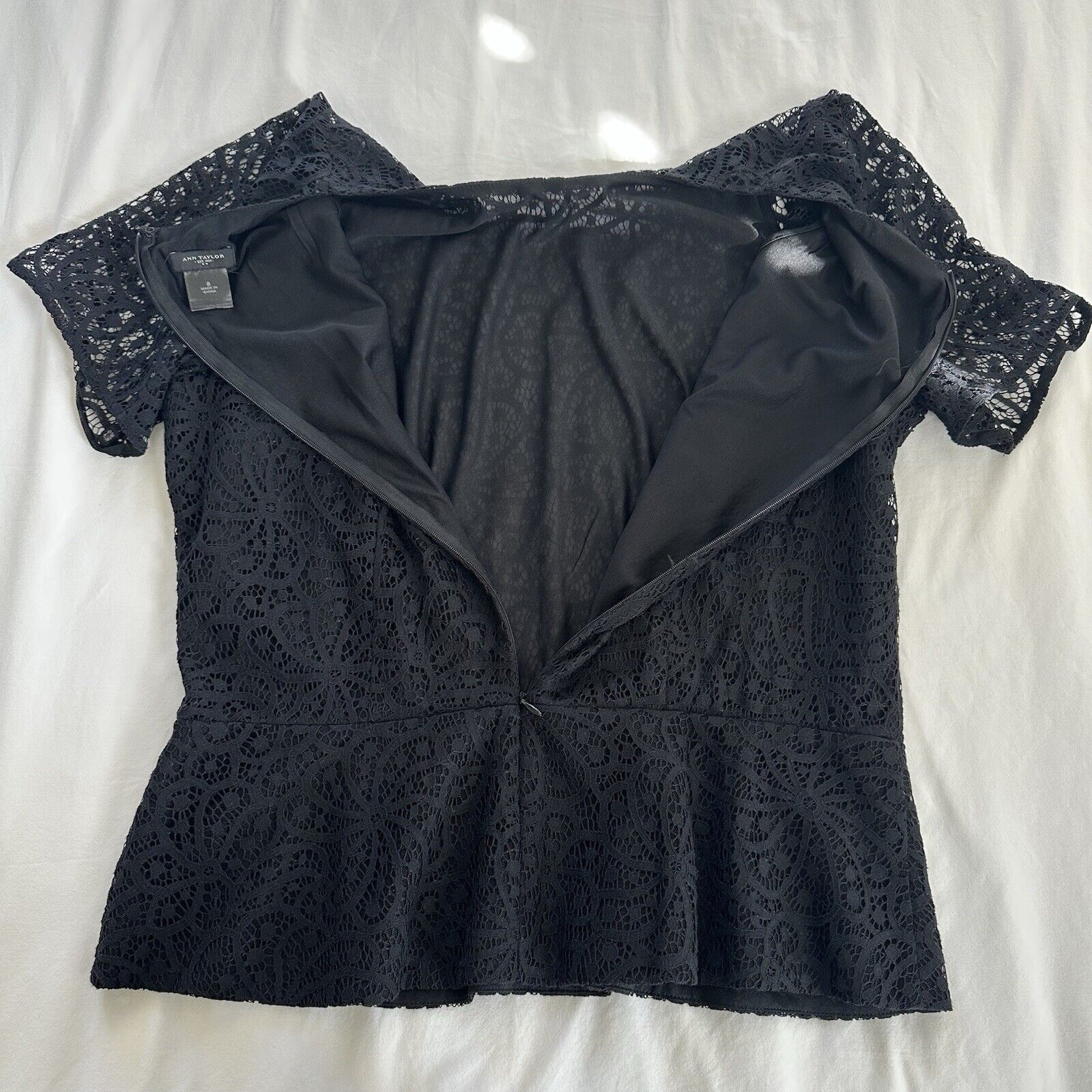 Ann Taylor Ann Taylor Black Lace Peplum Blouse Size US 8 NWOT Size M / US 6-8 / IT 42-44 - 12 Thumbnail