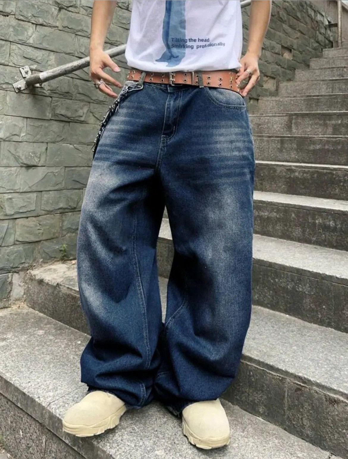 Japanese Brand × Jean Solid Color Simple Style Baggy Jeans Daily sh Size US 33 - 5 Thumbnail