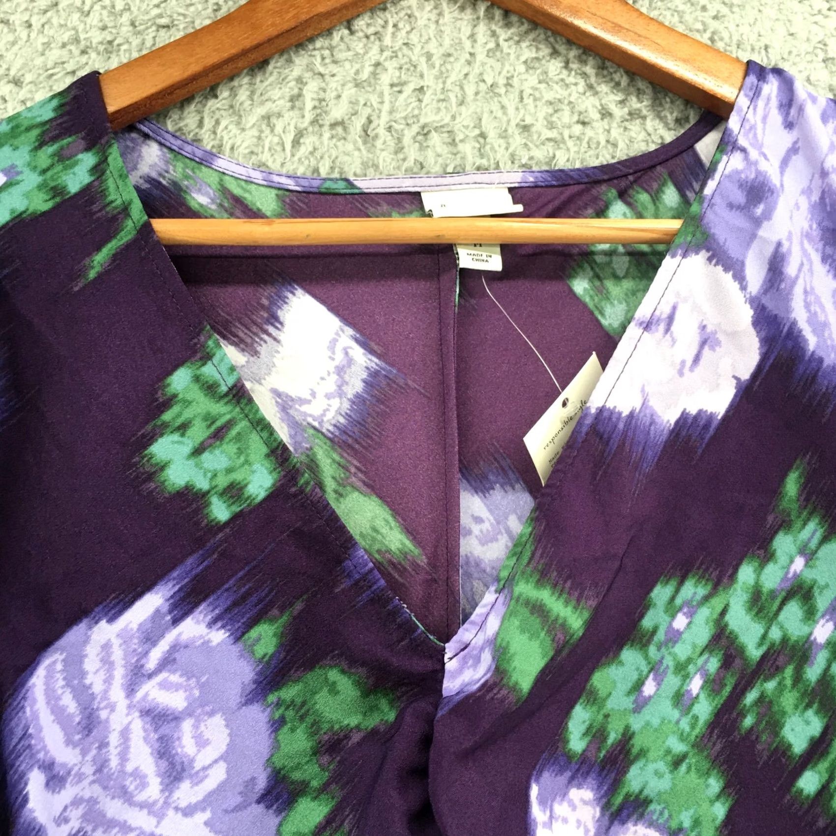 Vintage A New Day Midi High Low Dress Womens XS Navy Floral V-Neck Crepe Purple NEW Size M / US 6-8 / IT 42-44 - 4 Thumbnail
