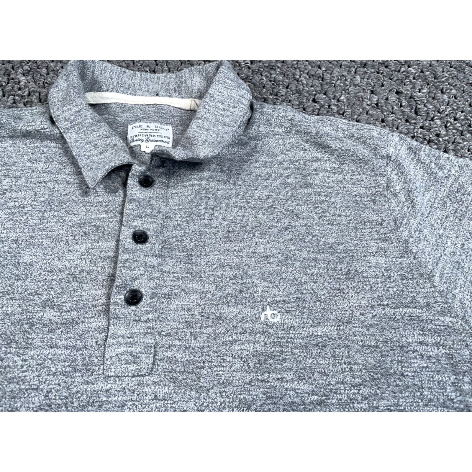 Rag & Bone rag & bone Polo Shirt Adult Large Marled Gray Lightweight Cotton Blend Embroidered 90s Preppy Casual Mens Shirt Size US L / EU 52-54 / 3 - 6 Thumbnail