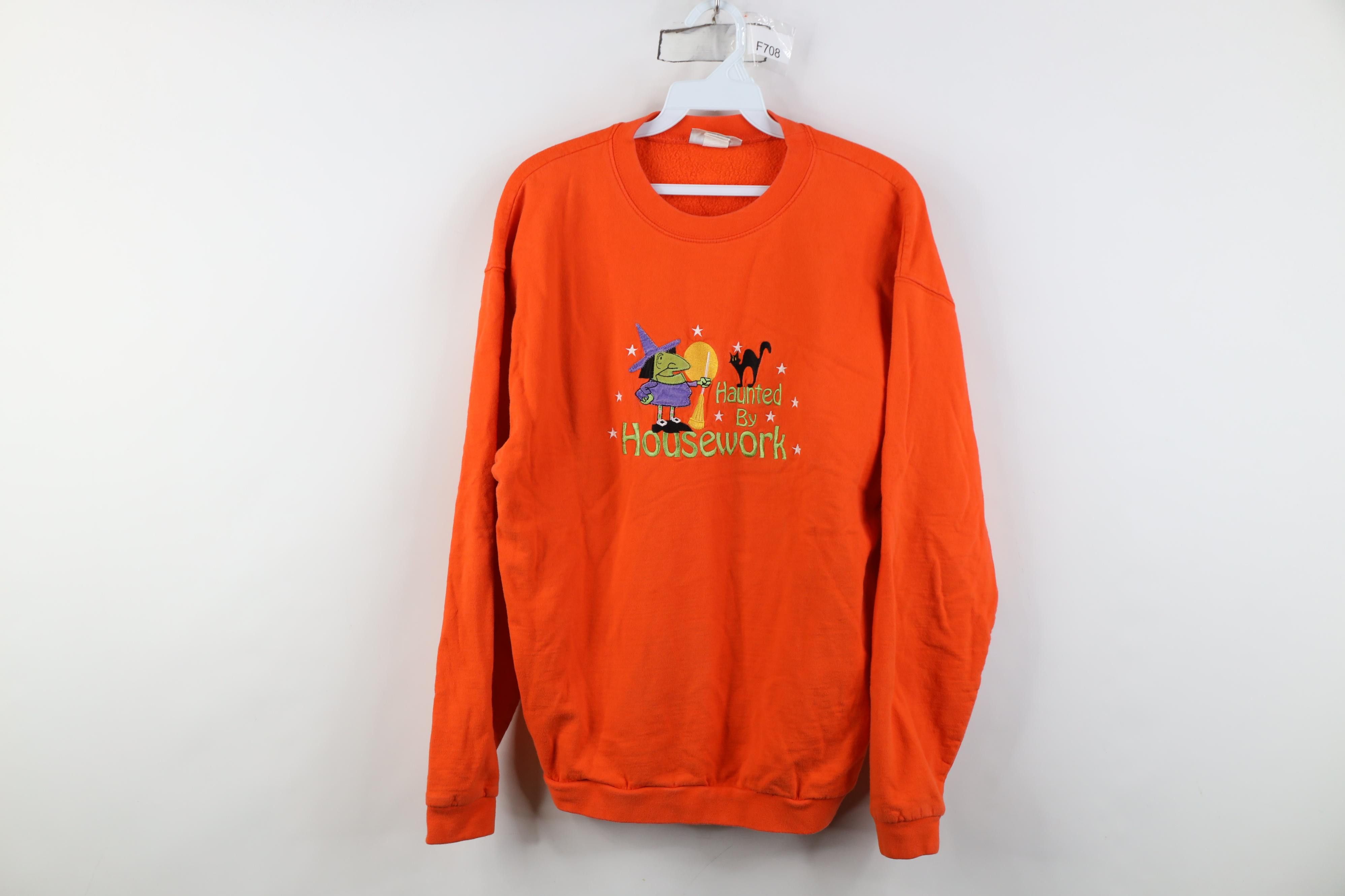 Vintage Vintage 90s Haunted By Housework Witch Cat Sweatshirt Size L / US 10 / IT 46 - 1 Thumbnail