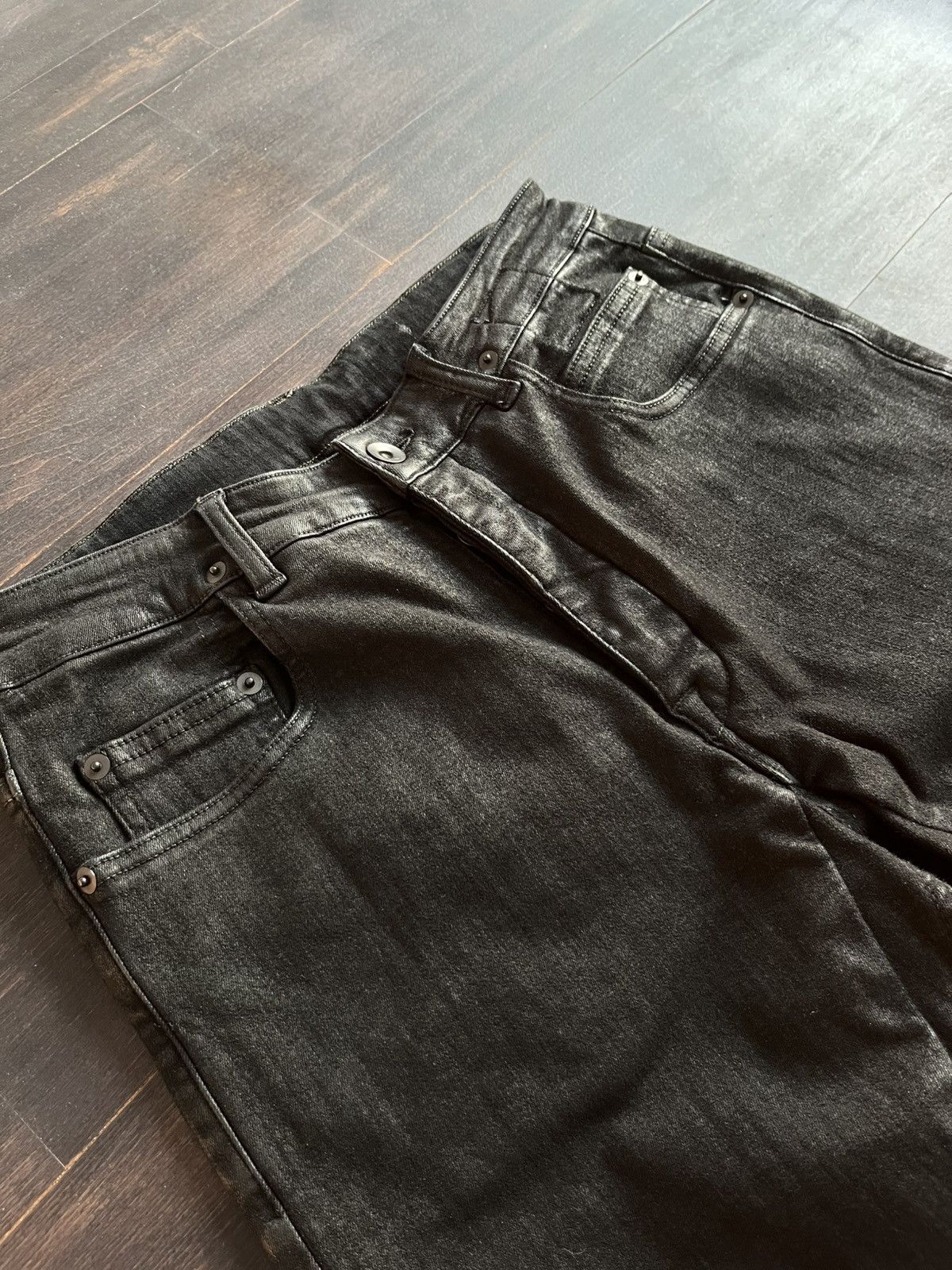 Rick Owens × Rick Owens Drkshdw rick owens fw17 “glitter” black waxed detroit cut jeans Size US 30 / EU 46 - 4 Thumbnail