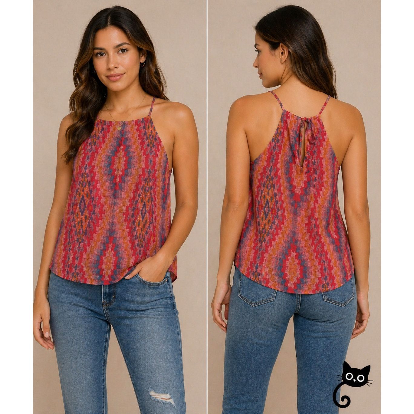 Other Allison Joy Alina Halter Red Orange Aztec Sleeveless Top XS Size XS / US 0-2 / IT 36-38 - 3 Thumbnail