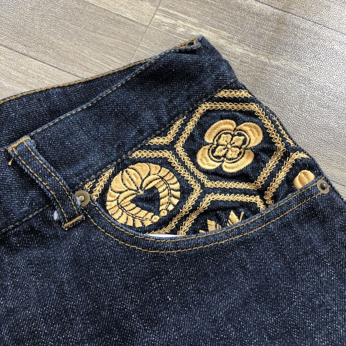 Ed Hardy SOLD📦 70/100 Karakuri Tamashii Dragon Gold Embroidered Jeans Size US 36 / EU 52 - 9 Thumbnail