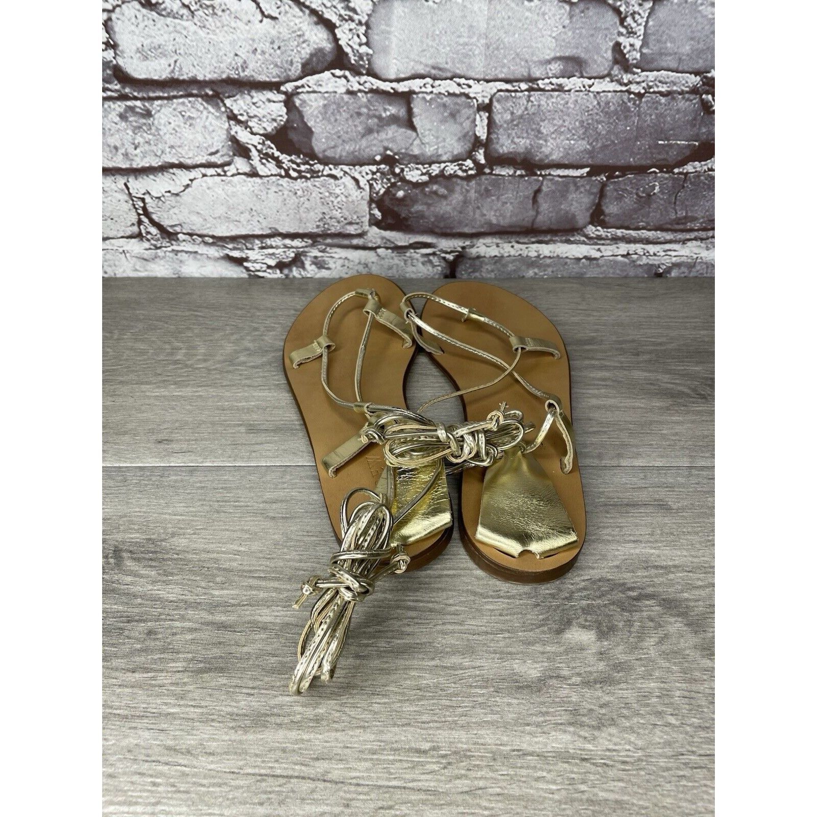 J.Crew J. Crew Metallic Gold Leather Ankle Wrap Around Sandals Wome Size US 7.5 / IT 37.5 - 4 Thumbnail