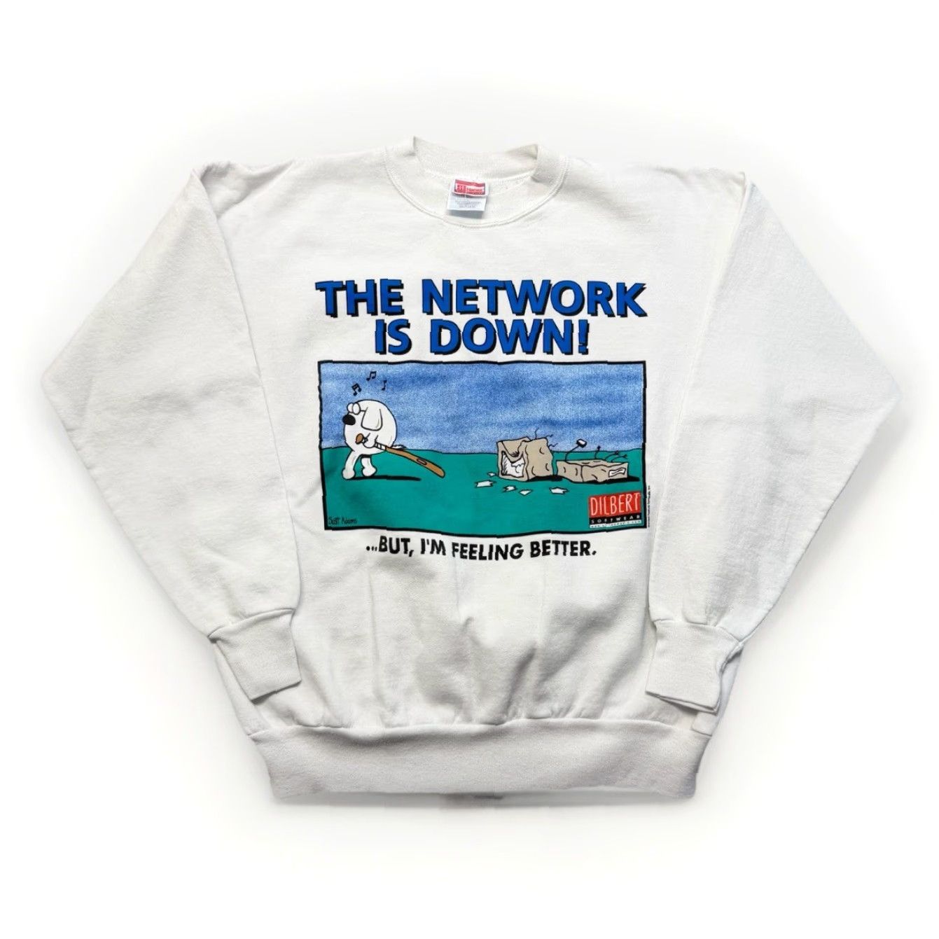 Vintage VINTAGE Dilbert Sweatshirt Mens L 90s Graphic Print White Cotton Blend Fleece Pullover Scott Adams Size US L / EU 52-54 / 3 - 2 Thumbnail