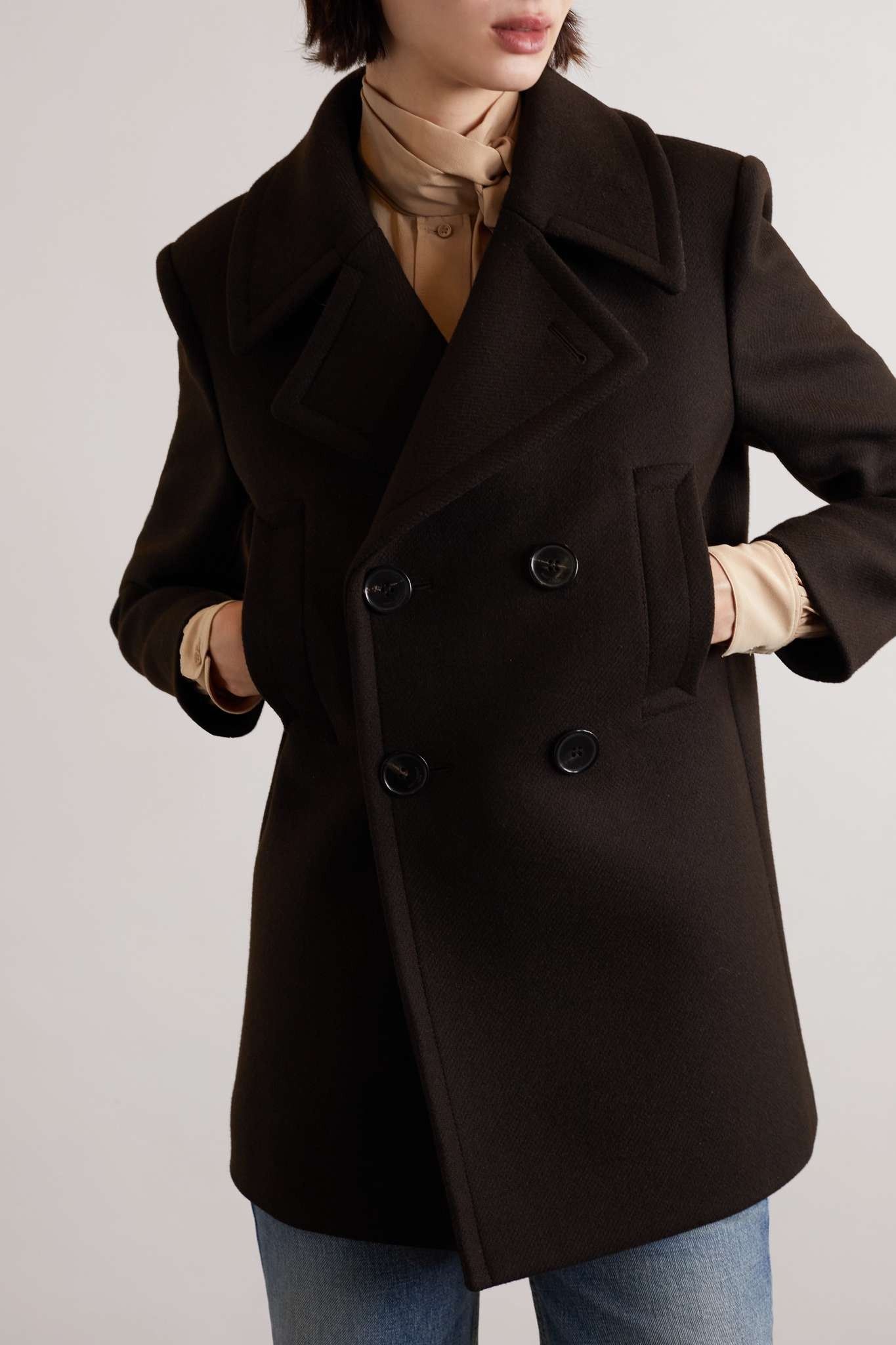 Saint Laurent Paris o1b1hav110525 723593 Double-Breasted Peacoat Wool Gabardine Size M / US 6-8 / IT 42-44 - 3 Thumbnail