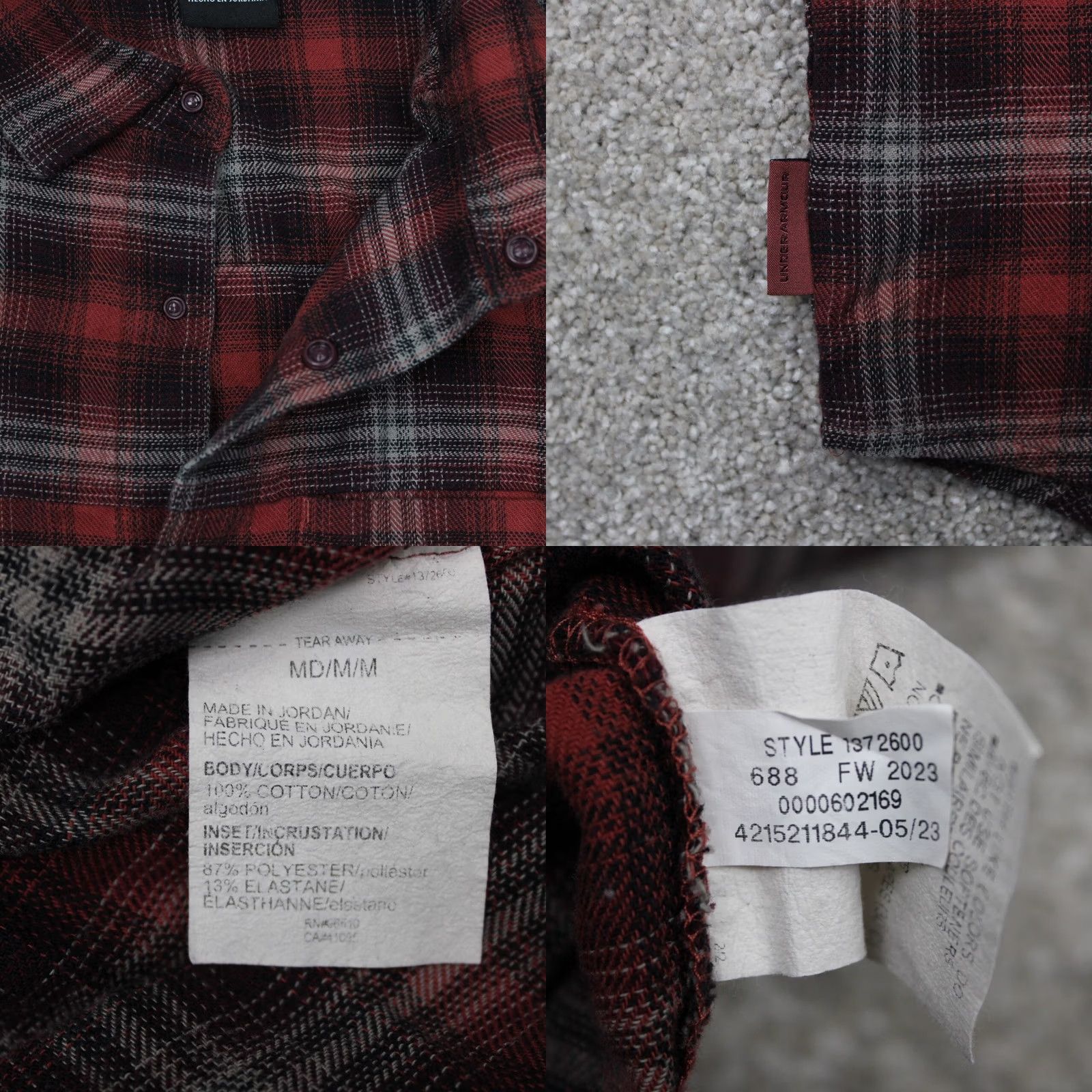 Under Armour Under Armour Tradesman Flex Flannel Shirt Men Medium Red/Gray Cotton Snap Button Size US M / EU 48-50 / 2 - 8 Thumbnail