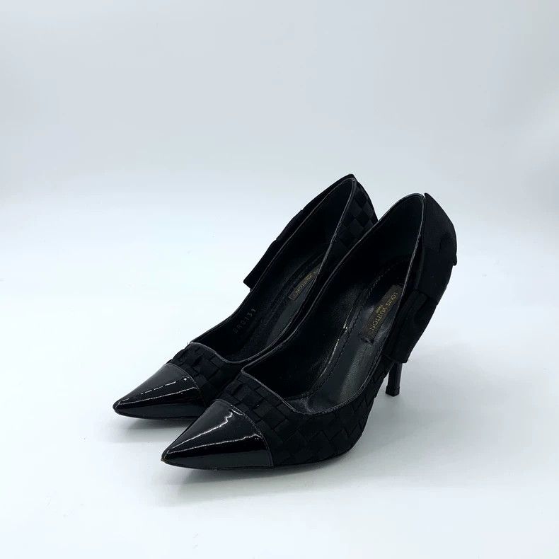 Louis Vuitton Louis Vuitton Black leather-paneled stiletto pointed pumps Size US 5 / IT 35 - 1 Thumbnail