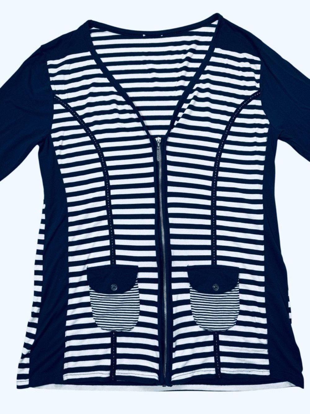 Other TT ROTTFİELD Navy White Striped Zip Viscose Cardigan with P Size L / US 10 / IT 46 - 3 Thumbnail