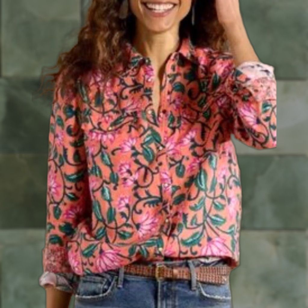 Vintage Sundance Willow Linen Floral Pearl Snap Front L/S Shirt PS Orange Womens Size S / US 4 / IT 40 - 1 Thumbnail