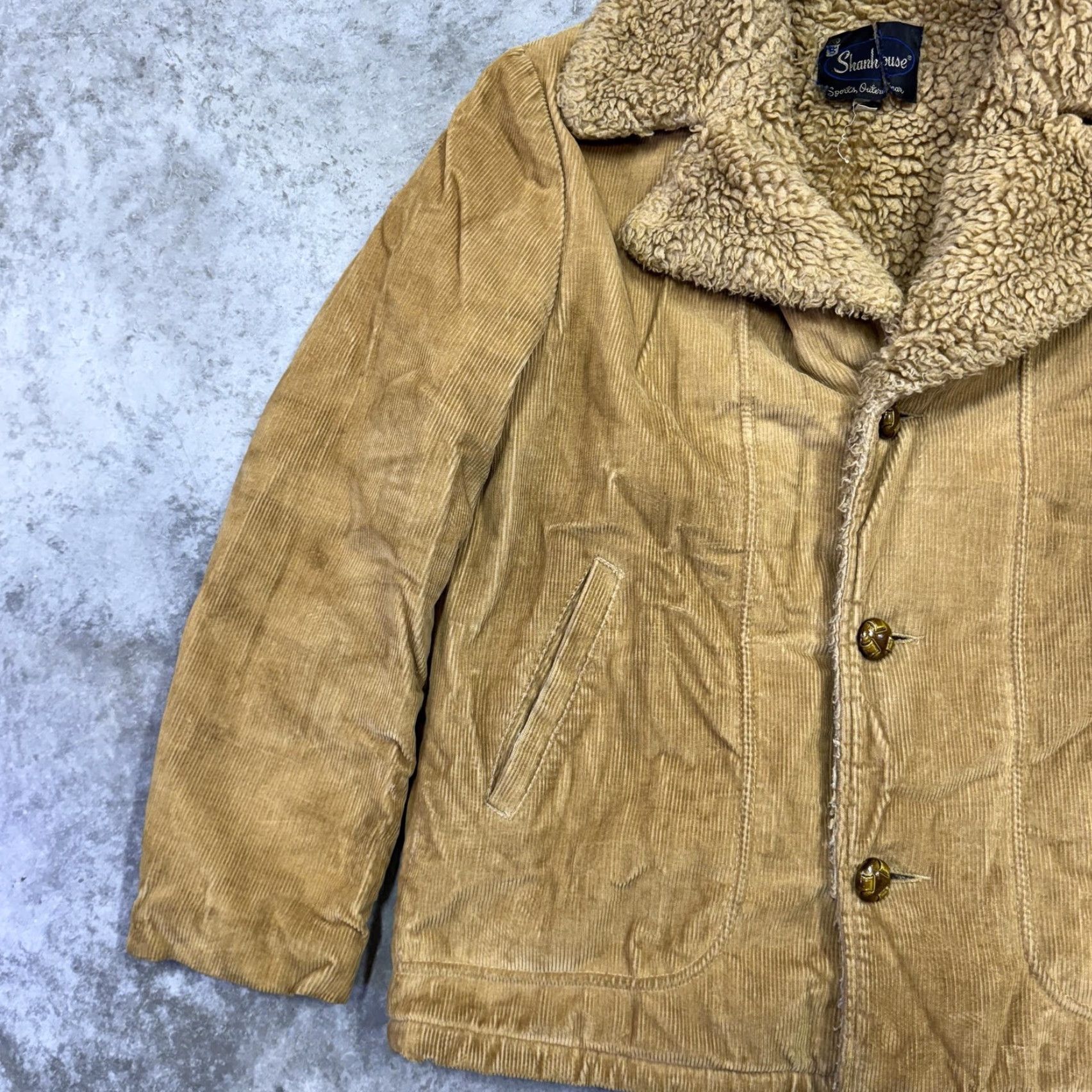 Vintage VINTAGE Shanhouse Coat Mens 40 Corduroy Tan Faux Fur Lined Overcoat Wool/Cotton 70s Western Casual Workwear Size US XXS / EU 40 - 2 Thumbnail
