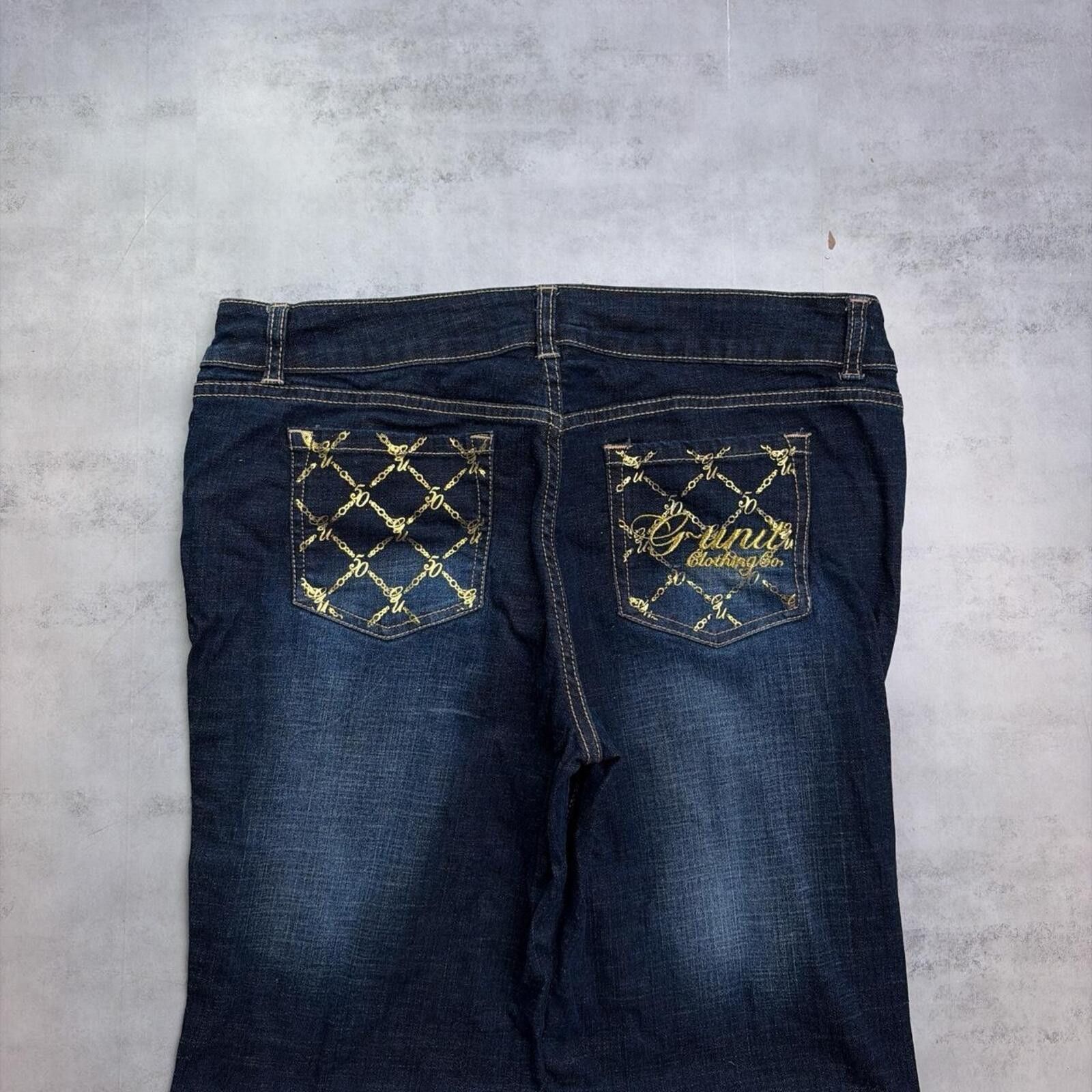 Other Y2K Dark Wash G Unit Grunge Flared Denim Jeans Size 34" / US 12 / IT 48 - 3 Thumbnail