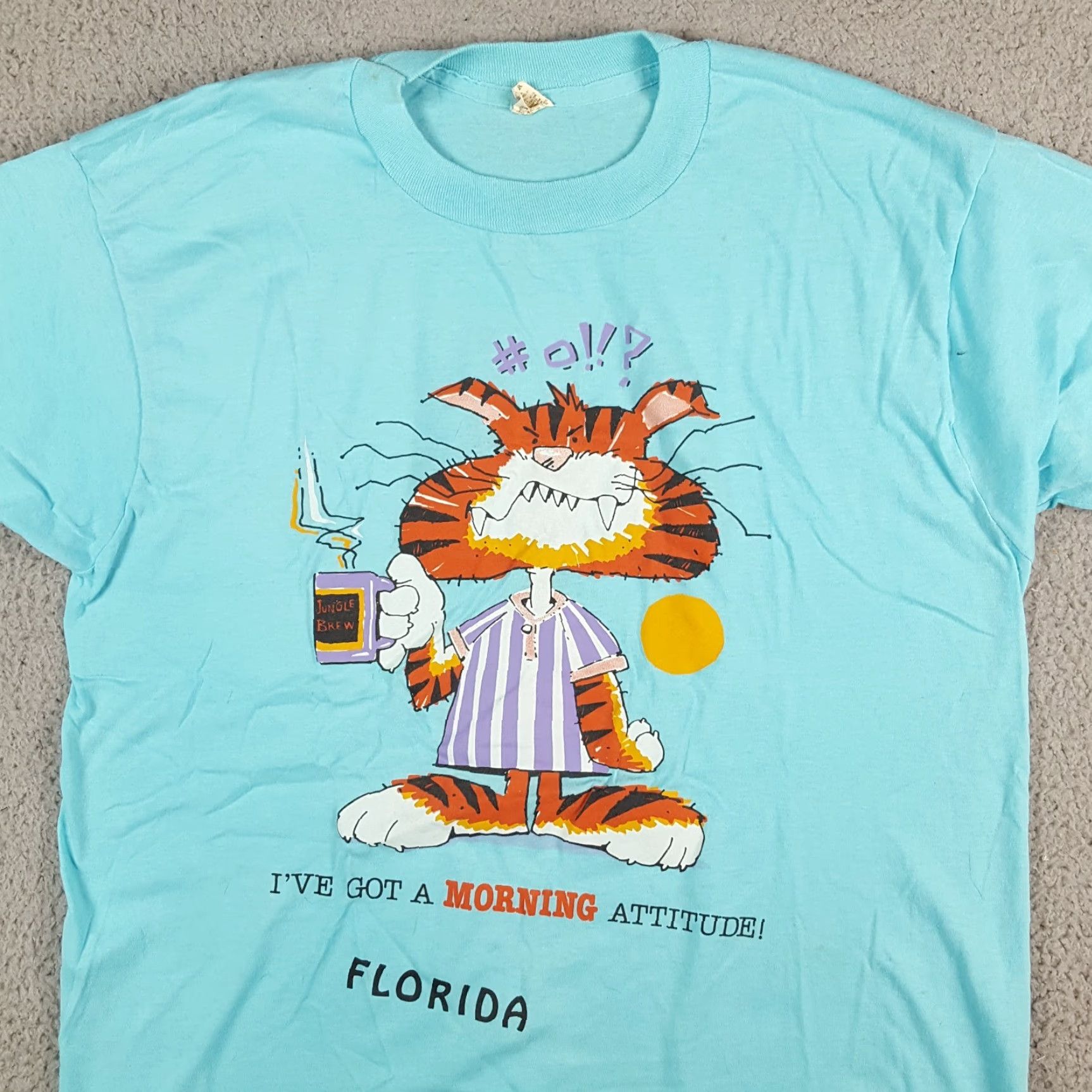 Vintage VINTAGE 90s Funny Morning Cat Cartoon Florida Men's T-Shirt - Screen Stars - Cotton - Blue - Size M Size US M / EU 48-50 / 2 - 2 Thumbnail