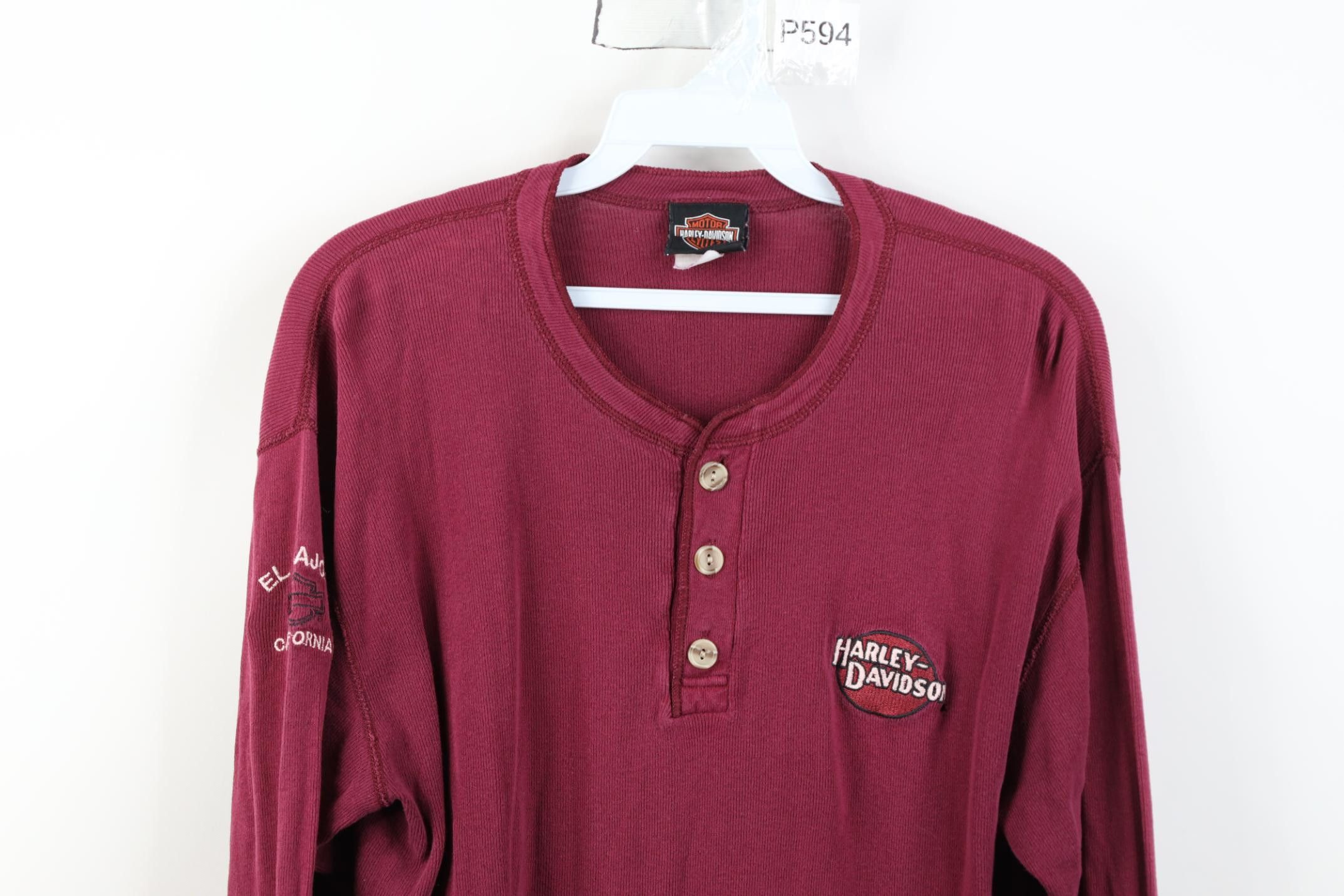 Harley Davidson Vintage 90s Harley Davidson Ribbed Knit Henley T-Shirt USA Size US L / EU 52-54 / 3 - 2 Thumbnail