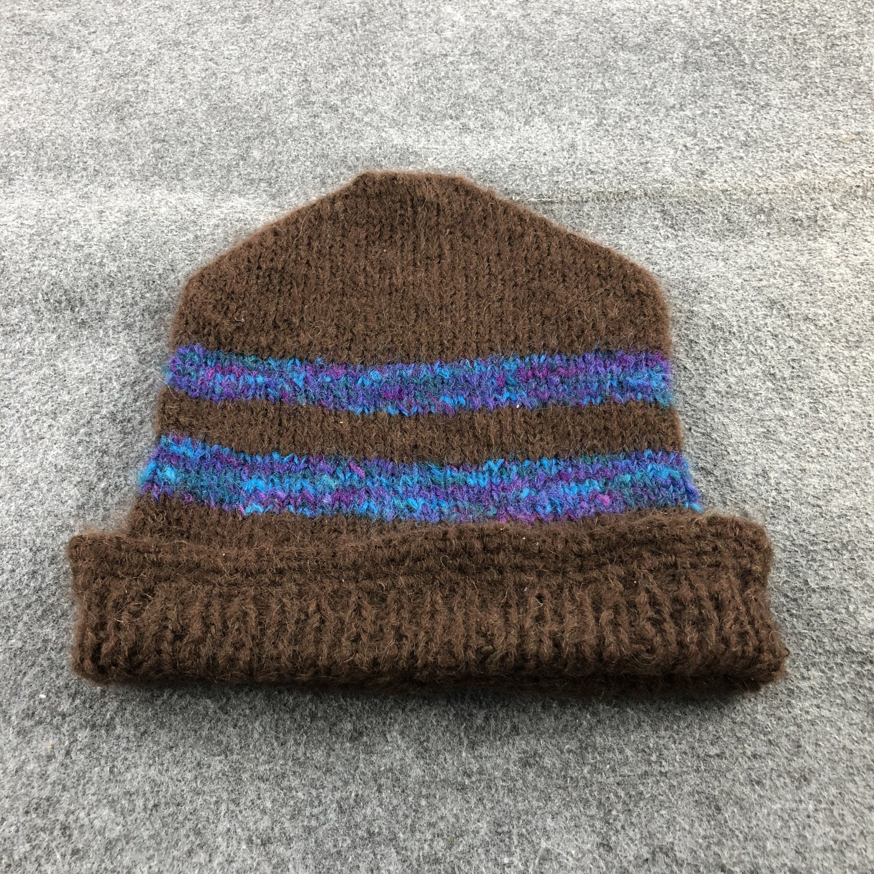 Vintage Unknown Blue Stripes Brown Beanie Snowcap Snow Hat B102 Size ONE SIZE - 2 Thumbnail