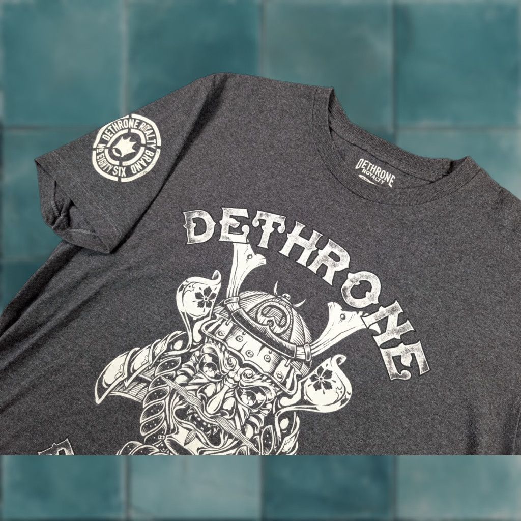 Vintage Dethrone Royalty T-Shirt Mens Gray Graphic Print Oni Mask Samurai Swords Size L Size US L / EU 52-54 / 3 - 1 Thumbnail