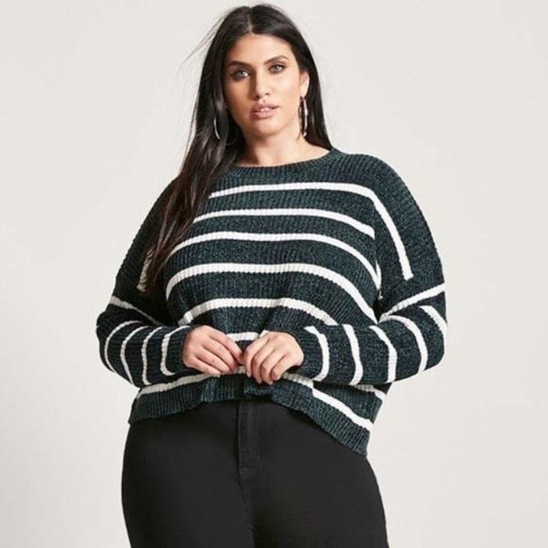Forever 21 Forever 21 Plus | Striped Chenille Sweater | 2x Size XXL / US 16-18 / IT 52-54 - 1 Thumbnail