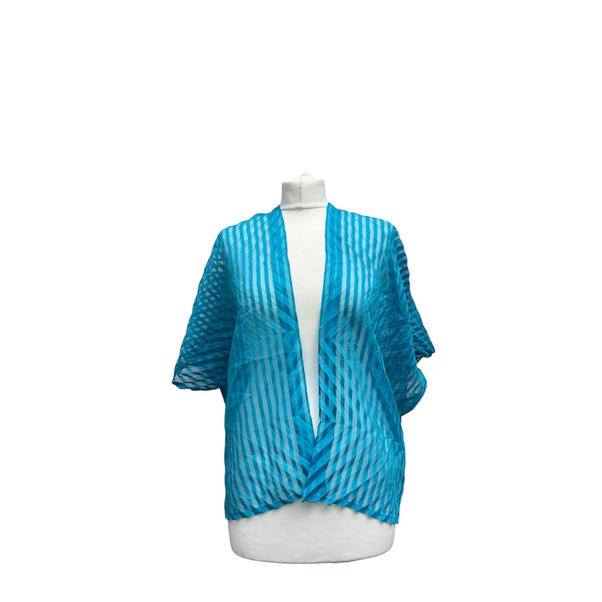 Issey Miyake Blue Striped Sheer Pleated Top Size M / US 6-8 / IT 42-44 - 1 Thumbnail