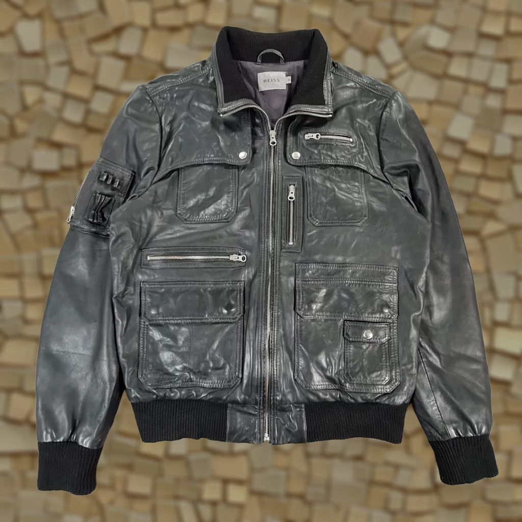Reiss REISS Mens Leather Jacket Black XL Biker Bomber Full Zip Size US XL / EU 56 / 4 - 1 Thumbnail