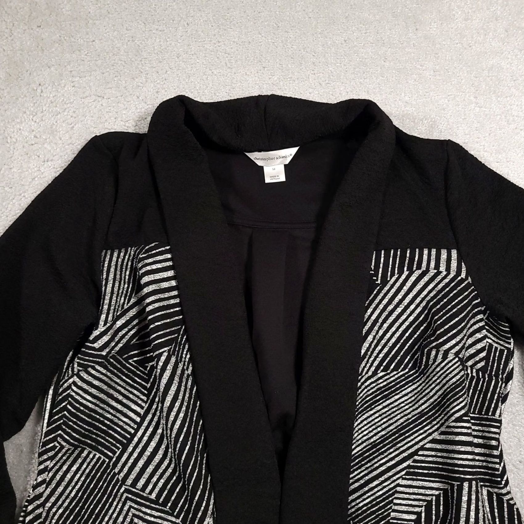 Vintage Christopher & Banks Open Front Blazer Jacket Women's Medium Black Silver Heavy Size M / US 6-8 / IT 42-44 - 3 Thumbnail