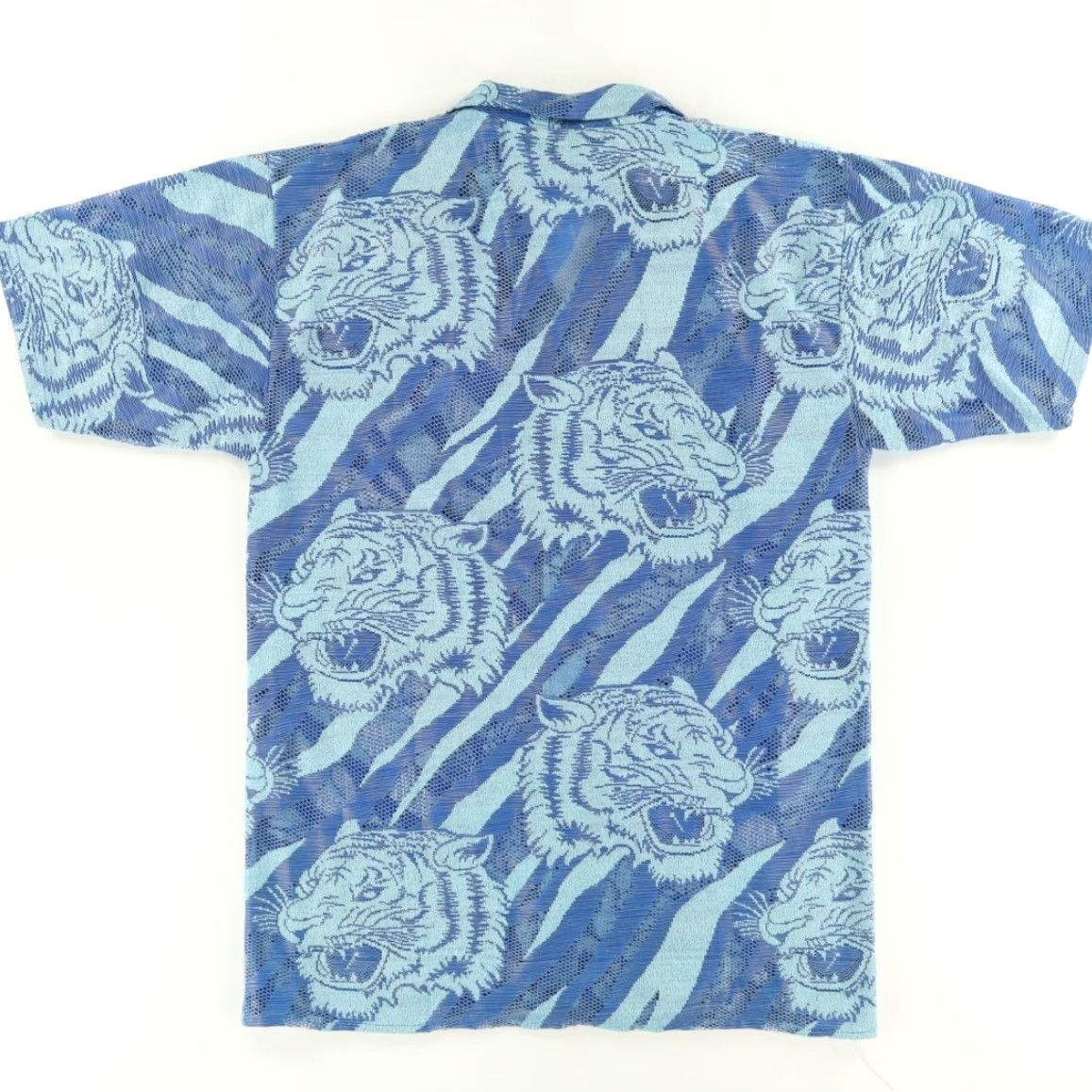 Vintage VINTAGE? Wait—original not vintage. So skip. Title: Trust Couture Tiger Stripe Lace Polyester All Over Print Button Up Shirt Blue Men's L Size US L / EU 52-54 / 3 - 4 Thumbnail