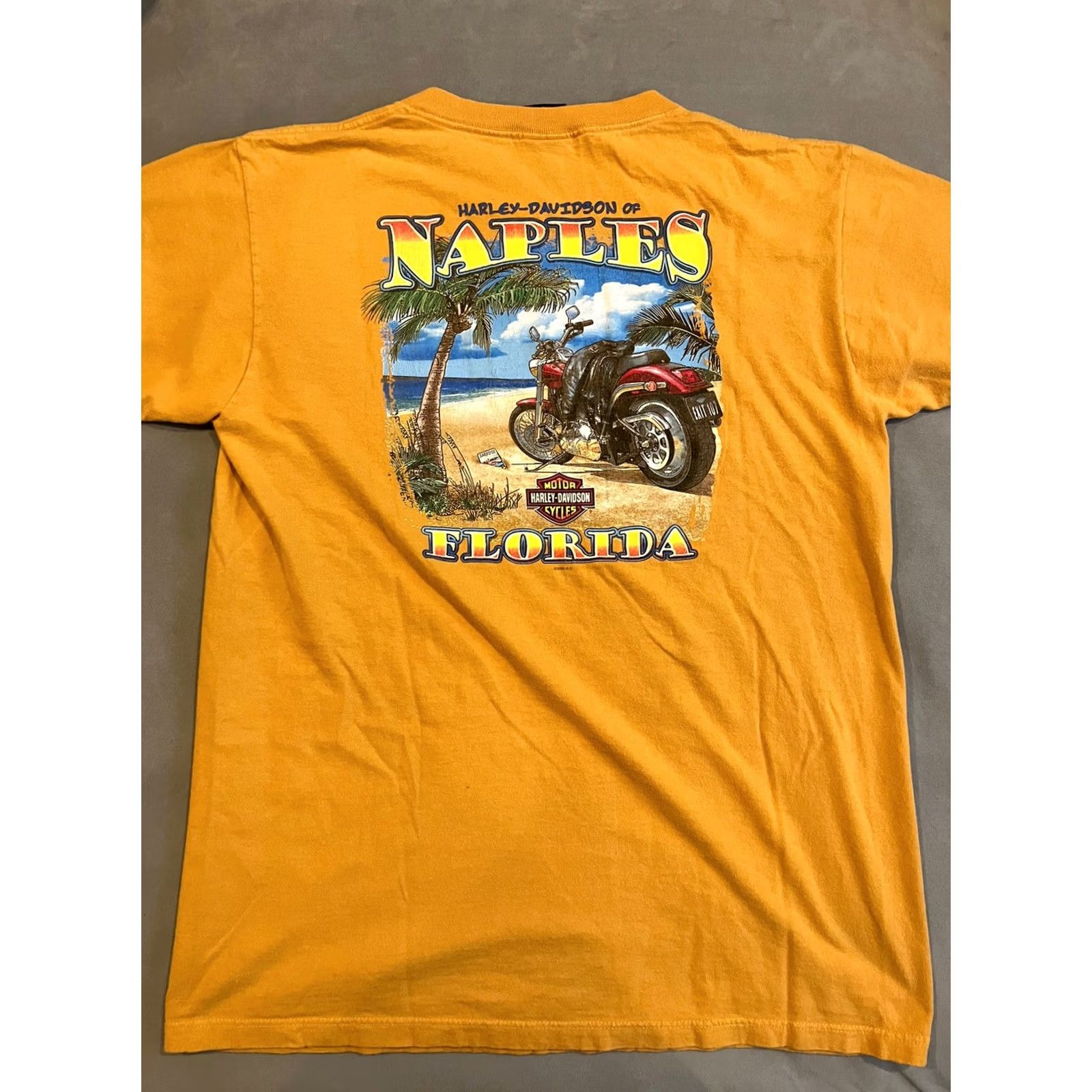 Harley Davidson Harley-Davidson T-Shirt Orange Pocket Short Sleeve Naples 2004 Men’s Large L Size US L / EU 52-54 / 3 - 5 Thumbnail