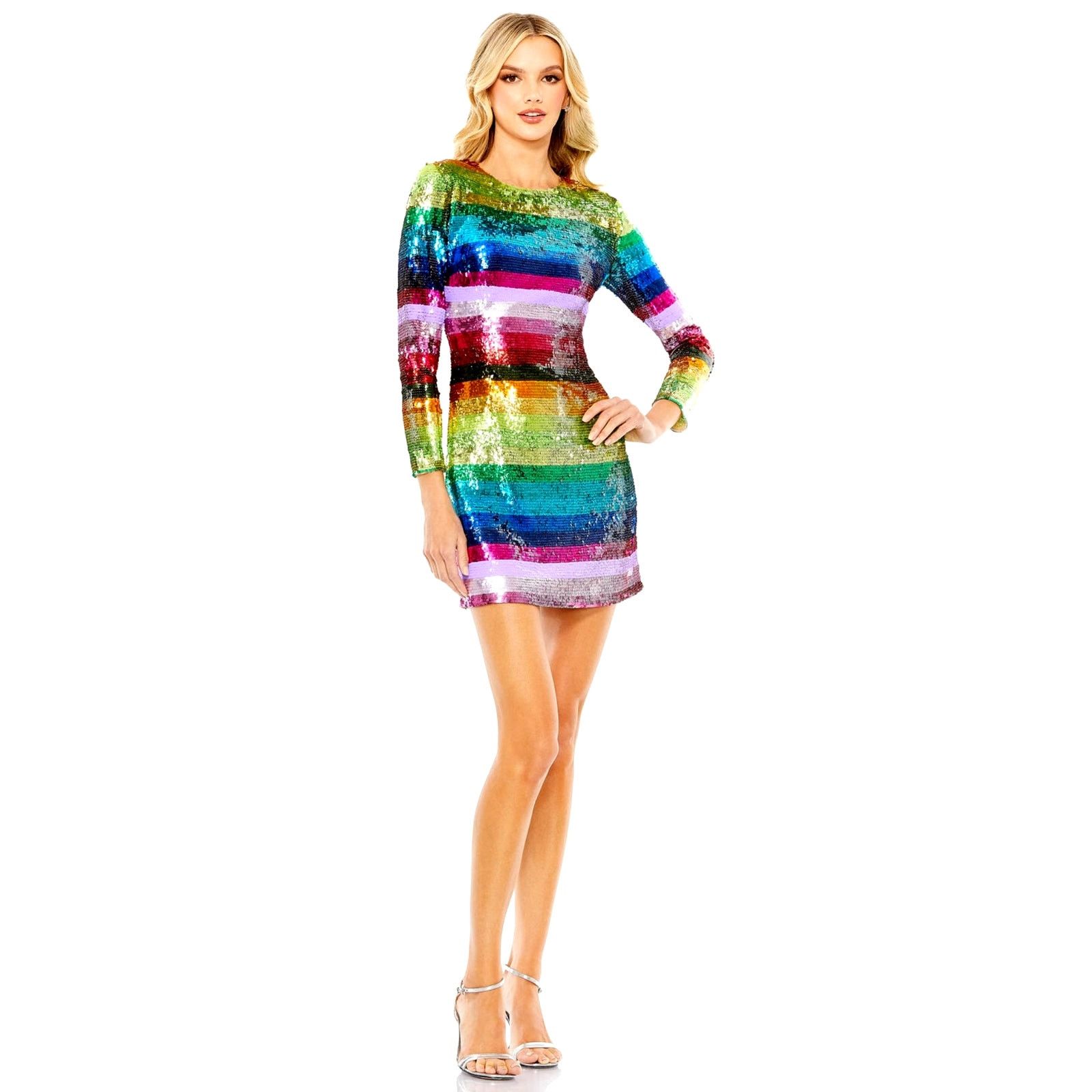 Other Mac Duggal Rainbow Sequin Mini Long Sleeve Dress Pride 6 Size M / US 6-8 / IT 42-44 - 3 Thumbnail