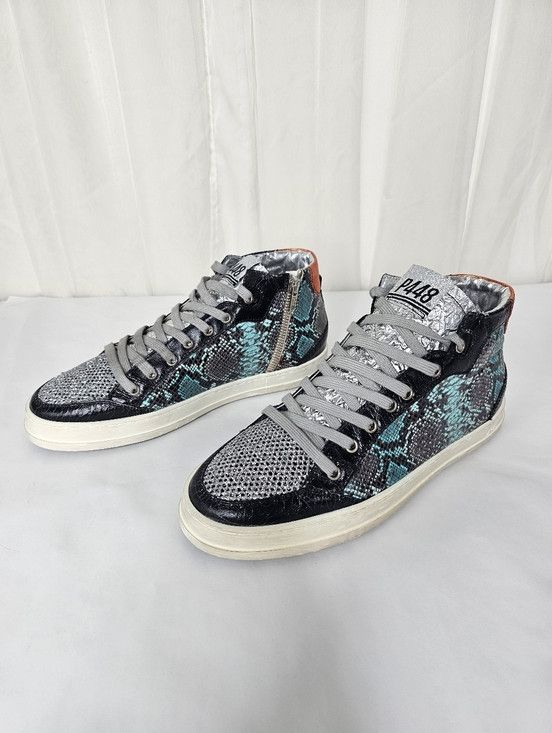 P448 P448 Turquoise Snake Silver Glitter Sneakers Luxe Streetwear Size US 11 / IT 41 - 3 Thumbnail