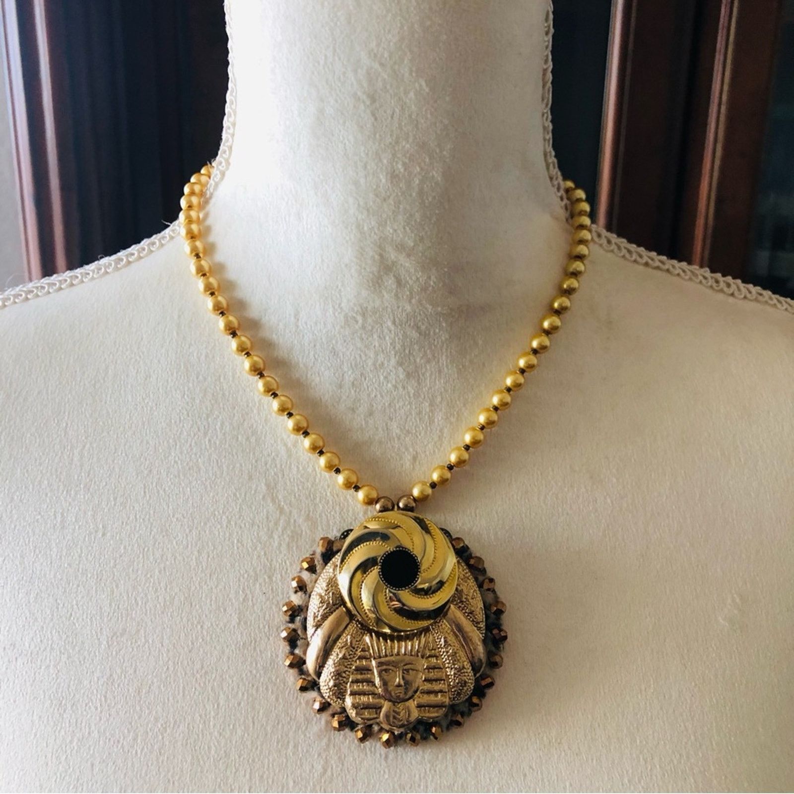 Handmade Handcrafted repurpose Egyptian medallion Pearl necklace Size ONE SIZE - 3 Thumbnail