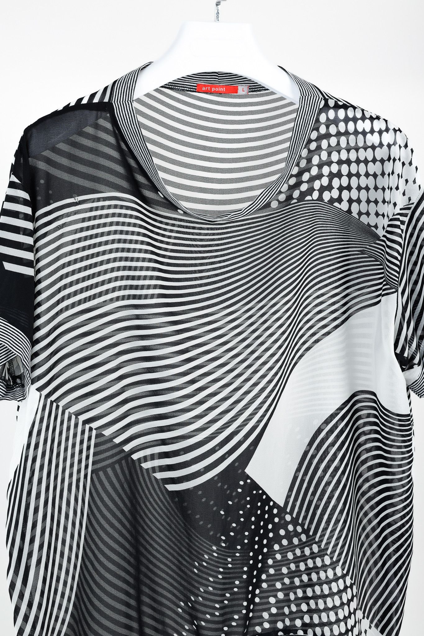 Other Art Point Black & White Striped Polka-Dot Chiffon Blouse Size L / US 10 / IT 46 - 3 Thumbnail