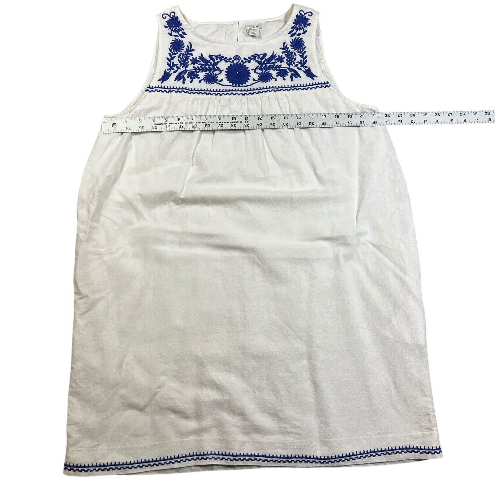 J.Crew J.Crew White Blue Embroidered Linen Sheath Dress Size Large Size L / US 10 / IT 46 - 4 Thumbnail