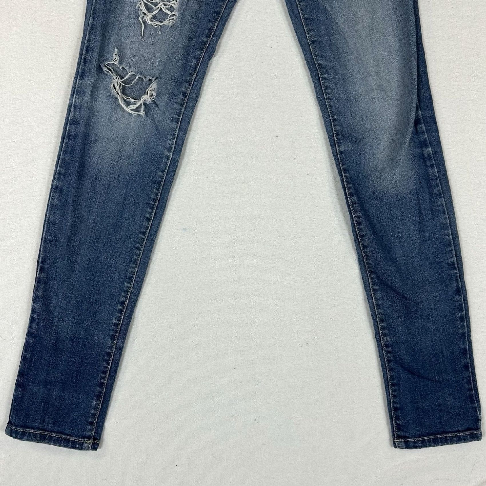Vintage Flying Monkey Jeans Womens Size 27 Blue Denim Distressed Stretch Skinny Low Rise 5-Pocket Denim Pants Women Size 27" / US 4 / IT 40 - 4 Thumbnail