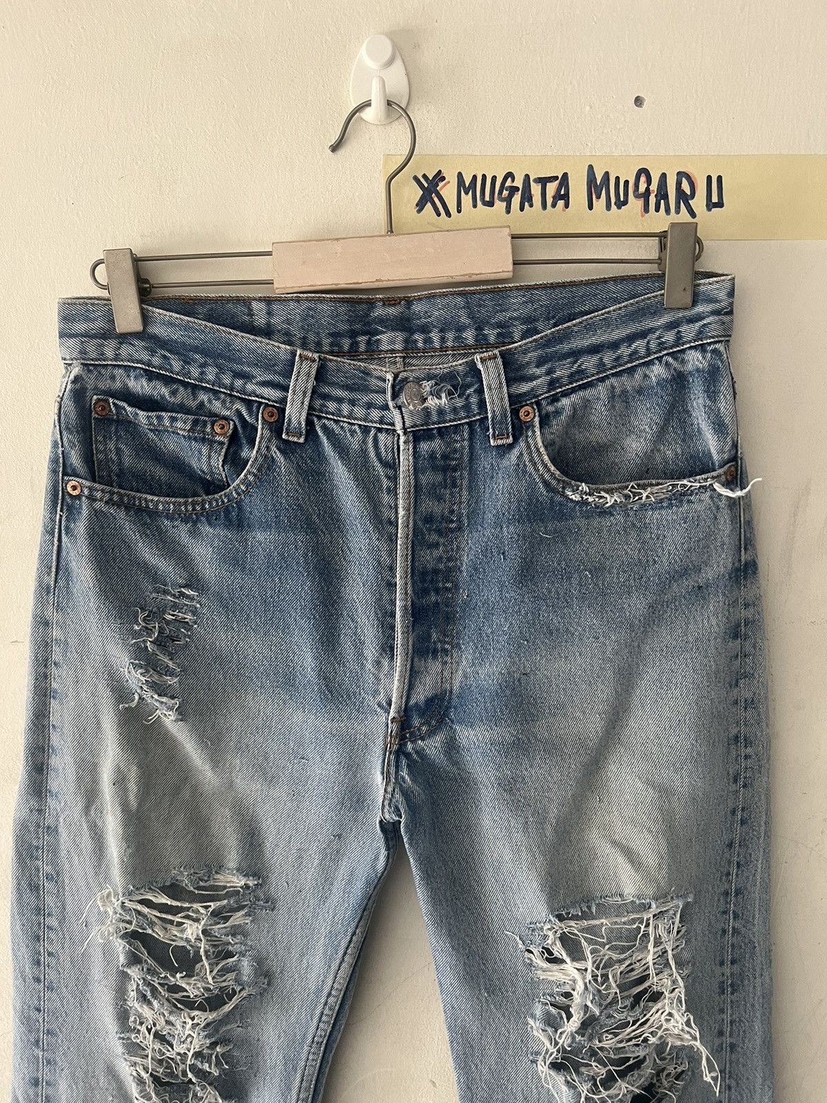 Japanese Brand × Levi's Vintage Clothing × Vintage THRASHED🔥VINTAGE LEVIS 501 RIPPED DENIM KURT KOBAIN Size US 30 / EU 46 - 5 Thumbnail