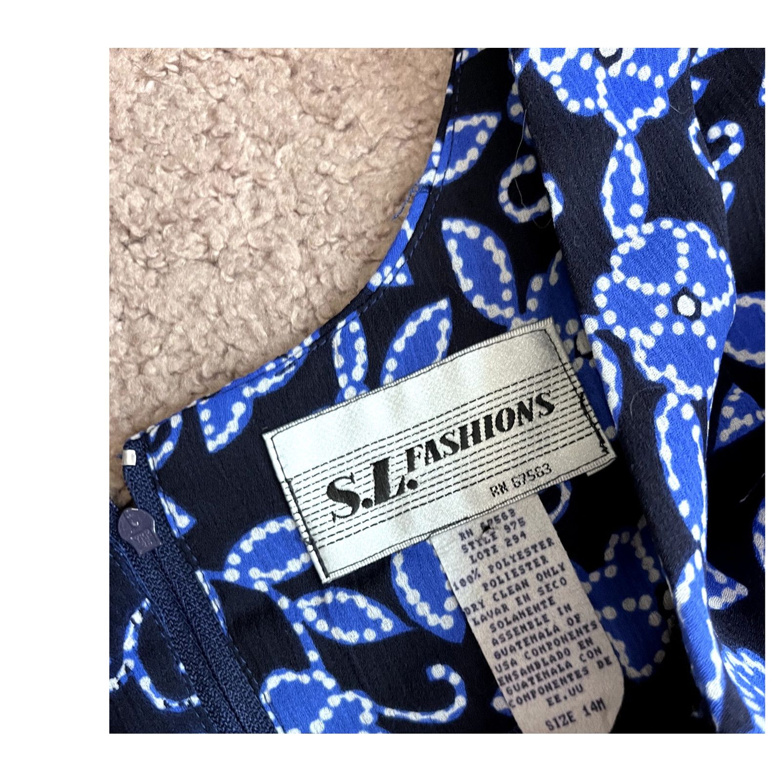 Vintage Women's Blue Floral Vintage S.L. Fashions Dress 14 Size XL / US 12-14 / IT 48-50 - 6 Thumbnail
