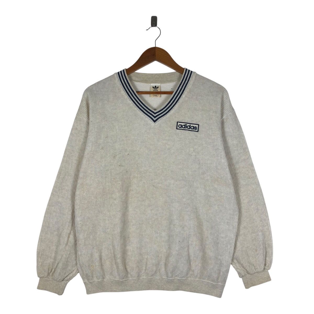 Adidas ADIDAS 90s Adidas Trefoil V-Neck Knit Sweatshirt Size US L / EU 52-54 / 3 - 1 Thumbnail