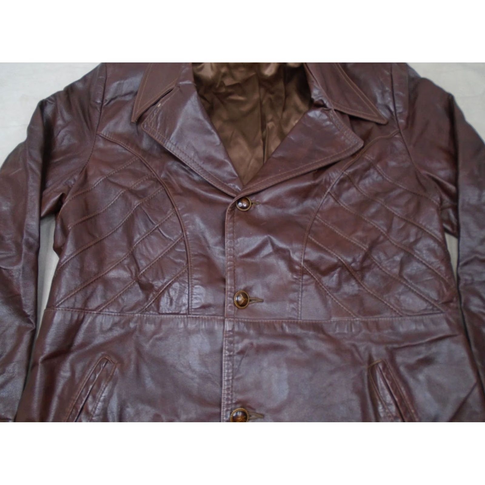 Skin VINTAGE Grais Jacket Leather Car Coat Mens 40 Regular Brown Button Casual Made USA Angel Skin Nappa Size US XXS / EU 40 - 2 Thumbnail