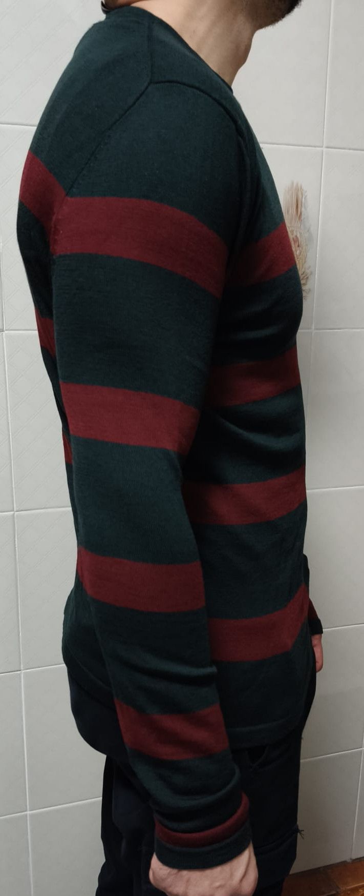Jean Paul Gaultier Wool knit sweater in dark gray with red stripes Size US M / EU 48-50 / 2 - 3 Thumbnail