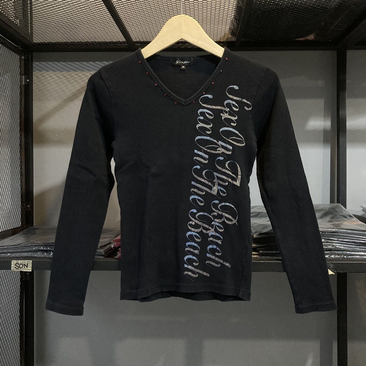 Japanese Brand × Vintage Place Plan Y2K Glam Rhinestone $EX On The Beach Ribbed Knit Size M / US 6-8 / IT 42-44 - 1 Thumbnail
