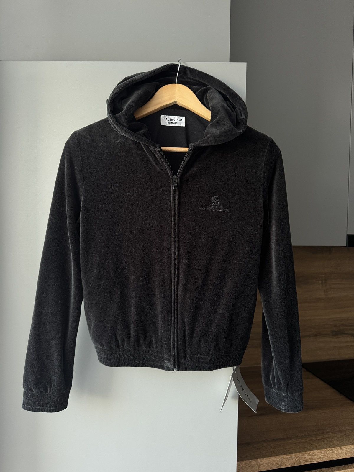 Balenciaga Balenciaga 2021 Hotel & Resorts Velour Cropped Hoodie Size L / US 10 / IT 46 - 3 Thumbnail